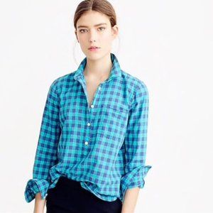 J. Crew Caribbean Blue Gingham Popover Top